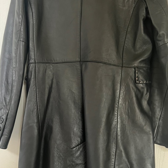 Leather jacket blazer black with white pinstitching kick split hem in back. - Picture 4 of 6